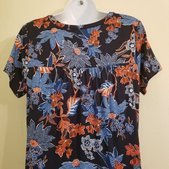 J Jill S Stretch Knit Blue Red Floral Maxi Dress Modest Summer - Picture 6 of 6